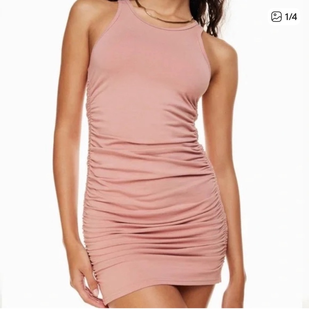 Aritzia TNA Blush Pink Side scrunch Ruched Mini Dress Sz XS